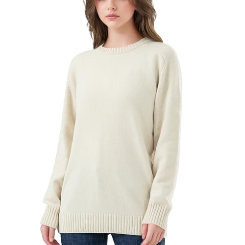 Image of Simple&Opulence Women's Jumper Crew Neck,Chenille Warm Pullover Tops for Woman,Casual Long Sleeve Winter Sweater,M,Ivory