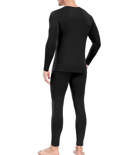 wirarpa Men's Thermal Underwear Set Cotton Warm Base Layer Lightweight Long Sleeve Top & Pyjama Bottoms Black Size L - Image 2
