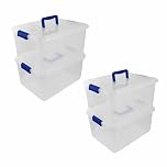 RelianceUK 4 X 15L Plastic Storage Box with with Lids and Handle - Nestable, Stackable, Durable Multi Purpose Clear Containers for Home, Kitchen and Office Tubs (15 Litres / 4 Pack) Made in U.K.
