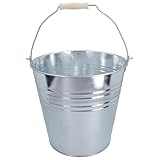 Garden Mile 10L, 12l, 15L galvanisé Usage général Métal Acier Seau métal Nettoyage galvanisé résistant en métal avec poignée en Bois Acier Frêne Charbon Seau Feu Eau - 15L