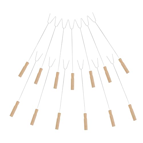 KONTONTY Barbecue Stick 15pcs Stainless Steel Barbecue Forks Wooden Handle Kebab Skewers for