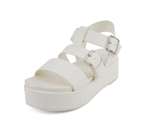 Image of Soda inchSTELLAR inch ~ Women Flatform Multi Strap Double Buckle Open Toe Ankle Strap Platform Wedge Sandals