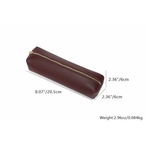 Image of Pencil Case Small Zipper Pen Pouch for School Office Art Supplies Stationery Organizer Bag for Pens Markers(Burgundy /Faux Leather)