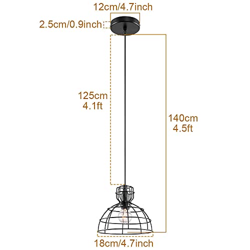 Lampe suspendue simple de ferme en métal noir rétro douille E27