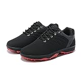 TRESEF Golfschuhe Für Damen, Golfschuhe Ohne Spikes, wasserdichte Golfschuhe, Bequeme Damen-Golfschuhe,Black red,40 EU