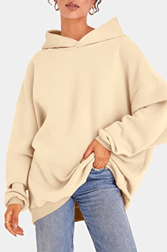 Efan Womens Fleece Pullover Sweatshirts Oversized Hoodies Long Sleeve Casual Comfy Solid Hoodie Fall Fashion Loose Sweatshirt For Teen Girls Apricot #TOP2