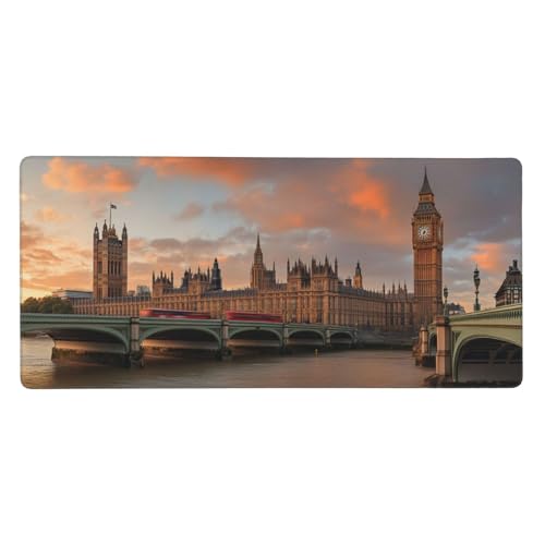 Tapis sous Main Bureau Londres,Tapis de Souris Pont XXL 700x400x3 mm,Tapis de Souris Gamer Bords Surpiqués,Tapis de Bureau avec Base Anti-Dérapage,Mouse Pad...