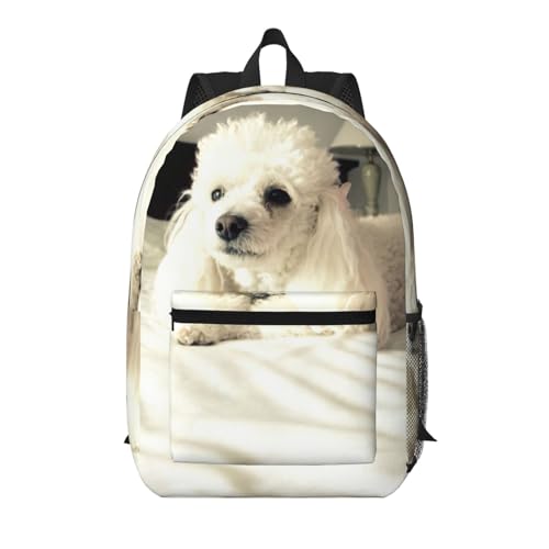 Sac à dos d'école compact EdWal léger noir avec poche fonctionnelle et motif caniche