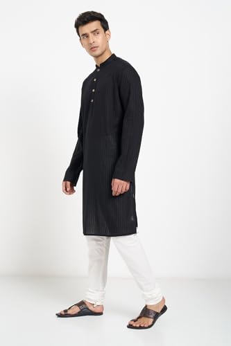 Image of Indus Route by Pantaloons Men's 100% Cotton Long Kurta | Regular Fit | Mandarin Collar | Full Sleeve | Full Length