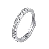 Daesar Anillos Promesa Mujer con Media Eternidad Redondo con Moissanita, Oro Blanco 9K, Talla 14(54mm), Anillos de Compromiso y Alianzas Plata