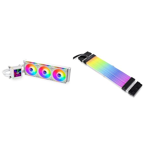 Image of Lian Li Galahad II LCD 360 AIO CPU Liquid Cooler with SL Infinity Fans White - GA2ALCD36INW.US & Strimer Plus V2 24 Pin (PW24-PV2) -Addressable RGB Power Extension Cable