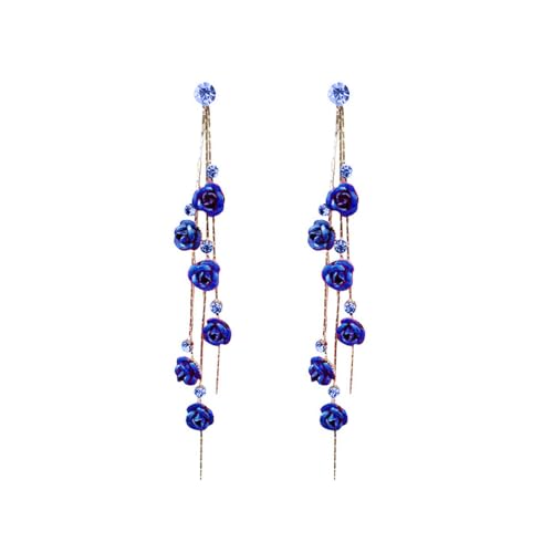 TOFBS Boucles d'Oreilles Femme Argent 925 Boucles d'oreilles Rose Pétale Longues Pendantes Boucles d'Oreilles avec Zircon Élégant Fantaisie Déclaration...