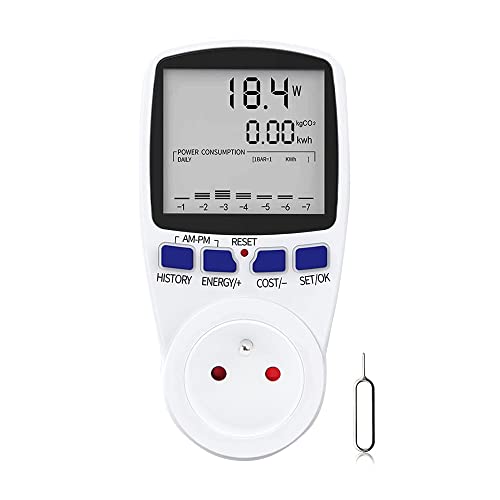 NAVESO Wattmètre, Prise Compteur d'Énergie Numérique, Mesure Consommation Electrique, Prise Consommation d'Énergie avec 7 Mode et Lécran LCD, Prise Wattmetre, 16A Protection de Surcharge