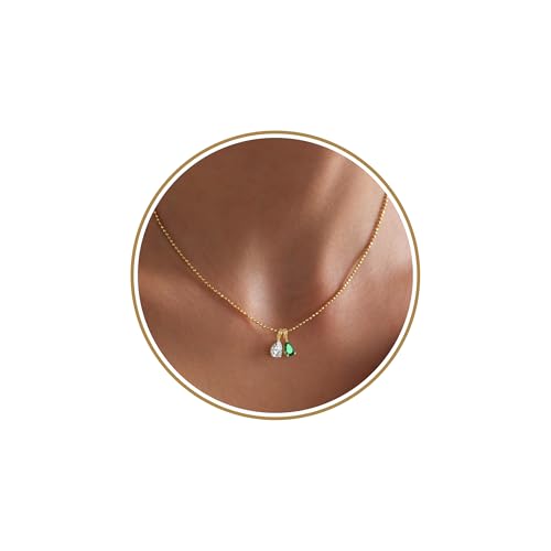 Women's Gifts for Christmas, Mother's Day Gift, April Birthday Gifts for Women 14k Gold Emerald Necklace Dainty Necklace Womens Gift for Birthday Graduation Necklaces for Her 2026 Birthstone Necklaces Christmas Jewelry
