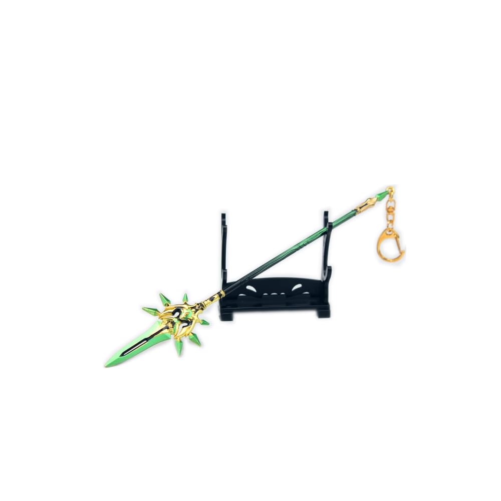 Hanaiette 1PC Genshin impact weapon keychain desktop ornaments game Lance with display stand (STYLE 2)