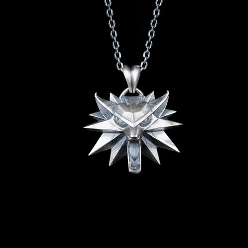925 Sterling Silver Wolf Pendant Necklace, Fantasy RPG, Geralt Of Rivia Design for Gamers and Fantasy Lovers, Wolf Necklace, silver jewelry, Wolf Necklace For Men Gift Wolf Pedant Necklace2