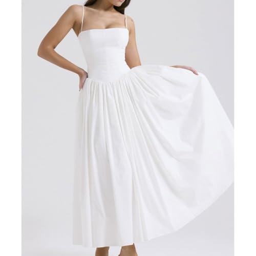 Image of Women's Long Halter Dresses Square Neck Ruffle Hem A-Line Suitable for Coctail Club Night Out Dresses
