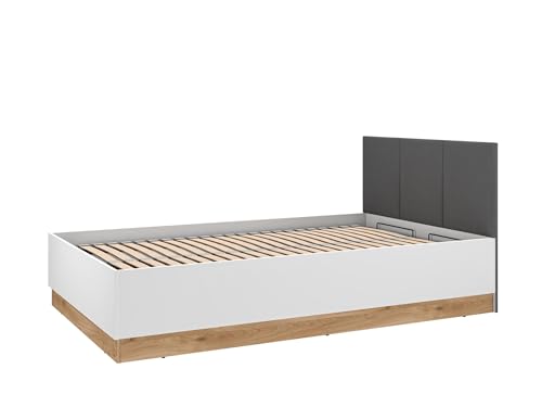 FURNLUX Torino Cadre de lit, 120 x 200 cm, blanc et graphite et chêne, MDF/HDF/aggloméré, 126 x 208 x 90 cm, moderne, rectangulaire, laminé, lit simple