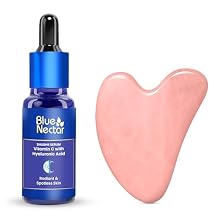 Blue Nectar Vitamin C Serum for Oily Skin & Dry Skin with Gua Sha | Plant-Based Face for Glowing Skin & Pigmentation | Hyaluronic Acid Serum for Women & Men 9 Herbs, 1 Fl Oz