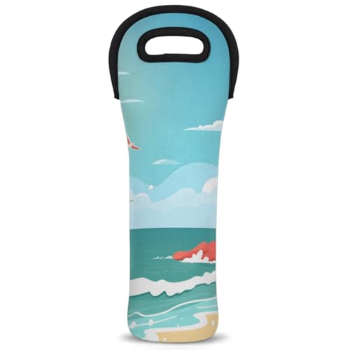 Neoprene Wine Tote Carrier Bag for Wine,Water, Champagne, Beer, Baby Bottles 15.6 x 5.1 Inches, Protective Wine Bag,Sandy Shore