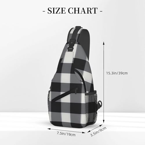 Mochila tipo bandolera negra con estampado a cuadros miniatura 3