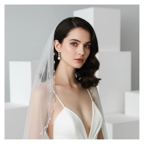 Velo de doble capa que no se deforma con perlas para bodas 3