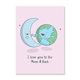 Oye Happy - Love You to The Moon and Back Card – Cute Romantic Greeting Card | Adorable Moon & Earth Love Design | Valentine’s Day, Anniversary & Romantic Gift for Couples