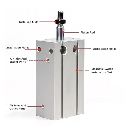 Cilindro neumático de aleación de aluminio MD16 de doble efecto para sistemas de aire 6