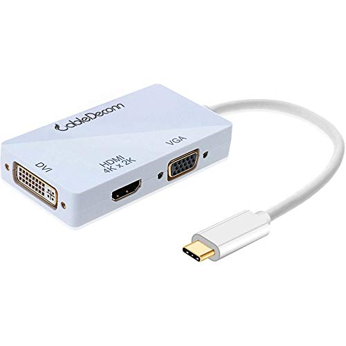 Best Cyber Monday 🔥 USB-C Multiport Adapter,CableDeconn USB-C Type C 3.1 (Thunderbolt 3 Compatible) to HDMI DVI VGA 4K Cable Adapter Converter for New MacBook (Cream)