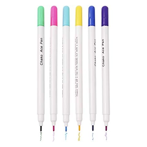 Moonlove Air/Water Erasable Fabric Marker Pen for Embroidery Tailoring Dressmaking Sewing Quilting Automatic Vanishing Marker Pen for Fabric Cloth, Pack of 6(Red+Blue+Green+Yellow+Purple+Deep Blue) Cover