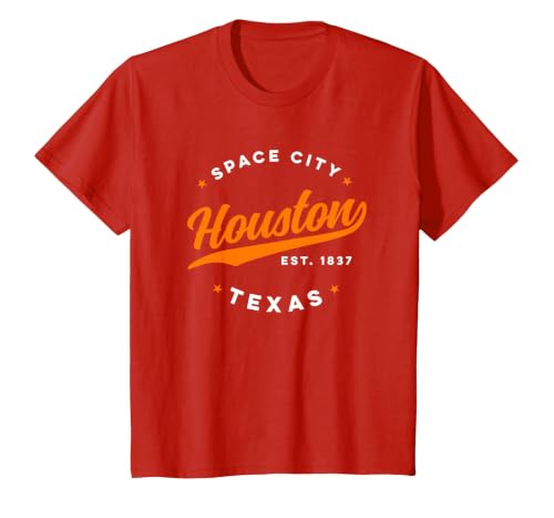 Vintage Houston Texas Space City Orange Text T-Shirt, Youth, Red, 2T