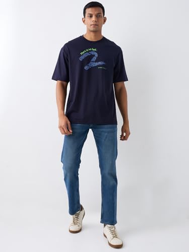 Image of Spykar Men's Oversized Round Neck Half Sleeve Solid Casual T-Shirt
