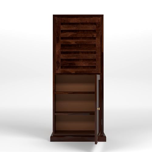 Image of Solid Sheesham Wood Foldable Study Table with Bookshelf & Storage Cabinet | Rosewood Study Desk for Home & Office (A-Walnut Finish)