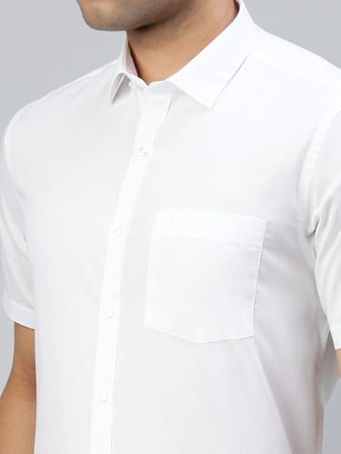 Image of RAMRAJ COTTON Men White Solid Half Sleeve Cotton Shirt