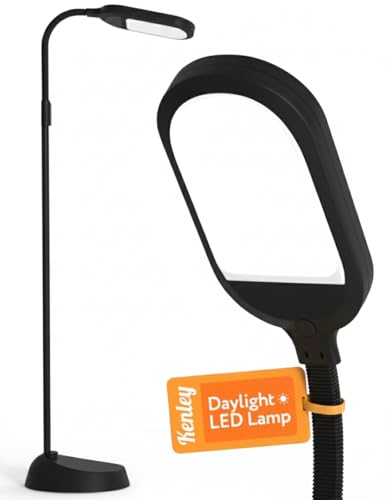 Lámpara de luz natural de día – Lámpara de pie de lectura – 27 vatios espectro completo blanco brillante linterna de sol para sala de estar, dormitorio u oficina – Brazo de cuello de cisne ajustable