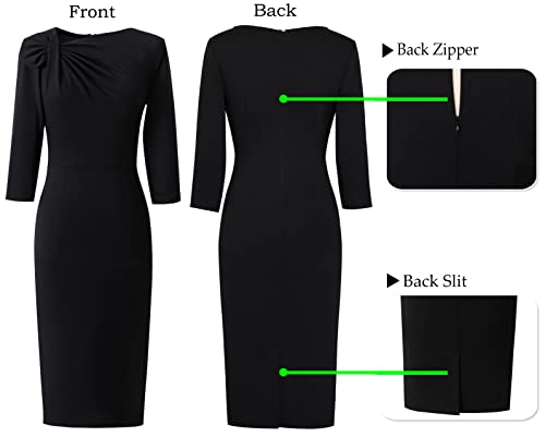 VFSHOW Womens Pleated Asymmetric Bow Neck Work Business Office Cocktail Party Pencil Sheath Dress4