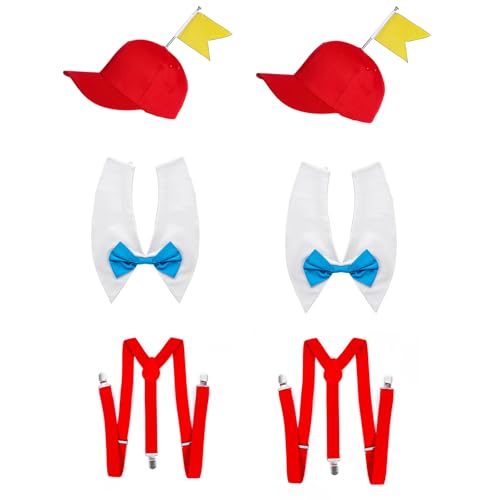 TUVWYSZ Red Cap with Yellow Flag White Collar With Blue Bow Tie Red Suspenders 3-Piece Accessory Kit for Costume (Two-set)