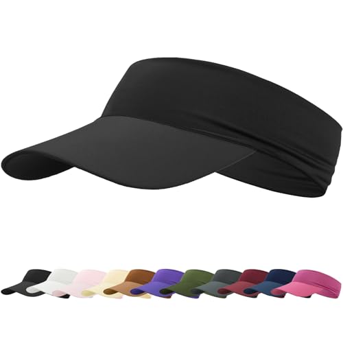 Cooling Stretchy Visor Hat for Women Men Summer Sports Sun Visors Hats Lightweight for Golf Beach Tennis Running Black