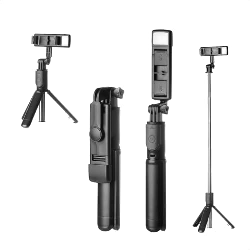 Bastão Pau de Selfie e Tripé de Mesa com Luz de Led para Celular Ajustável 360º Controle Bluetooth D