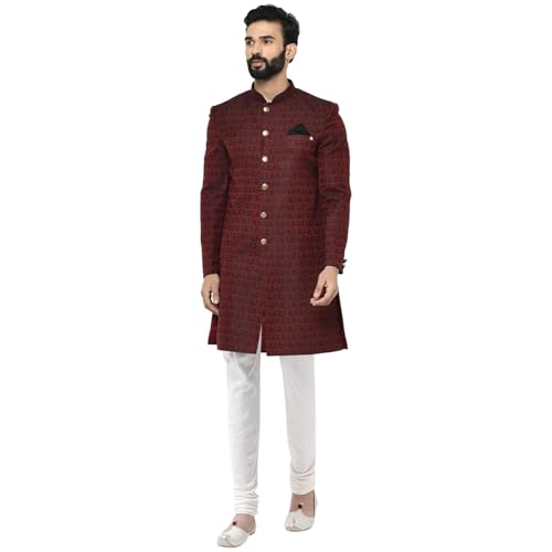 KISAH Men's Jacquard Floral Indo-Western Sherwani Set