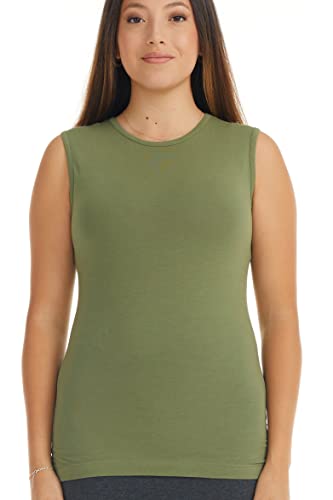 Image of ESTEEZ Women's Sleeveless Fitted Tank Top - Stretch Cotton Blend, Layering Essential