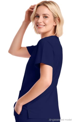 Image of V-Neck Scrub Tops for Women, Stretch 4-Pocket Nurse Uniform