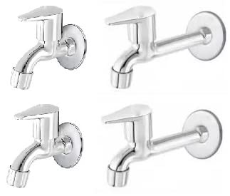Spazio Stainless Steel Vignette Bib Cock with Long Body Combo Pack Foam Flow Water Taps with Wall Flange (Pack of 2) (Chrome Plated, Brass Disc)