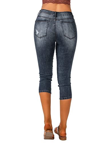 Vetinee Women's High Waisted Casual Ripped Skinny Slim Fit Stretch Denim Capri Jeans2
