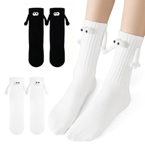 OIXEYA 2 Paia Coppia Natalizi Che Si Tiene per Mano Calzini, Calzini for Coppia Divertenti Mano nella Mano,Calzini per Coppia di Bambole 3D Divertenti,Natale Capodanno Regali