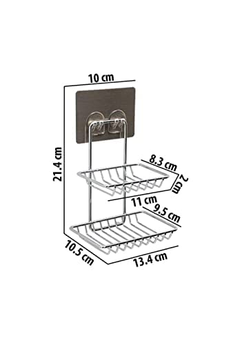 Image of Soap Dish Holder Self Adhesive Wall Mounted Soap Sponge Holder Stainless Steel Storage Saver Rack for Home Kitchen Bathroom Shower (2 Layer Shop Holder)