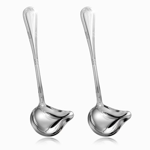 2 Pcs Small Ladle Spoon, Small Ladles for Serving Sauce Gravy Ladle with Pour Spout Stainless Steel Gravy Ladles Sauce Drizzle Soup Spoon for Spooning Gravies and Sauces Dressings, 8 Inch