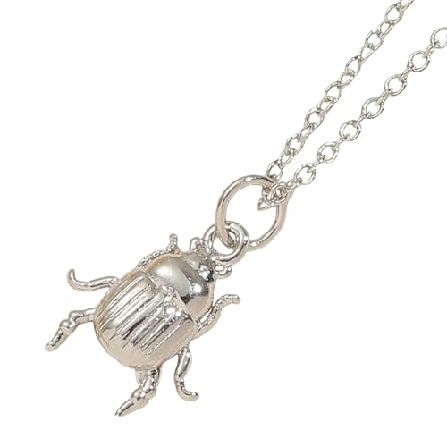 Cykdohy Small Beetle Statement Pendant Necklace for Women Mem Cute Scarab Insects Animal Jewelry Adjustable Tiny Chain Choker Birthday Graduation Gift for Her Friends Mother (Silver)