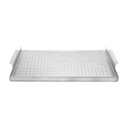Ollas para parrilla – Rejilla para sartén de acero inoxidable de 14,38 pulgadas | Bandeja para barbacoa con orificios de | Grigl para barbacoa rectangular – Para camping al aire libre