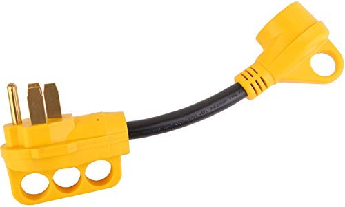 iMounTEK Heavy Duty RV Camper Electrical Dogbone Converter. Ergonomic Grip Handles, 180 Degree Bend Design 50 AMP Male To 30 AMP Female Adapter Converter Cord Cable 12 INCH W/Handle Connector